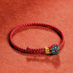 Buddha Stones Jade Flower Luck Copper Coin Red String Bracelet