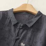 Buddha Stones Stand Collar Embroidery Button Design Three Quarter Sleeve Summer Women's Shirt
