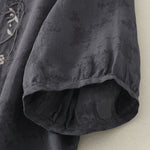 Buddha Stones Stand Collar Embroidery Button Design Three Quarter Sleeve Summer Women's Shirt