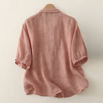 Buddha Stones Stand Collar Embroidery Button Design Three Quarter Sleeve Summer Women's Shirt