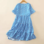 Buddha Stones Summer Elegant Polka Dot A Line Ruffle Hem Short Sleeve Knee Length Dress