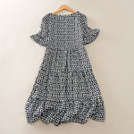 Buddha Stones Summer Elegant Polka Dot A Line Ruffle Hem Short Sleeve Knee Length Dress