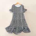Buddha Stones Summer Elegant Polka Dot A Line Ruffle Hem Short Sleeve Knee Length Dress