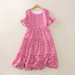 Buddha Stones Summer Elegant Polka Dot A Line Ruffle Hem Short Sleeve Knee Length Dress