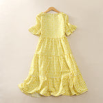 Buddha Stones Summer Elegant Polka Dot A Line Ruffle Hem Short Sleeve Knee Length Dress