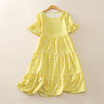 Buddha Stones Summer Elegant Polka Dot A Line Ruffle Hem Short Sleeve Knee Length Dress