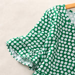 Buddha Stones Summer Elegant Polka Dot A Line Ruffle Hem Short Sleeve Knee Length Dress