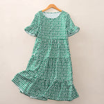 Buddha Stones Summer Elegant Polka Dot A Line Ruffle Hem Short Sleeve Knee Length Dress