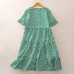Buddha Stones Summer Elegant Polka Dot A Line Ruffle Hem Short Sleeve Knee Length Dress