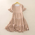 Buddha Stones Summer Elegant Polka Dot A Line Ruffle Hem Short Sleeve Knee Length Dress