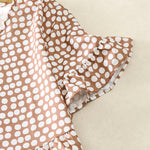 Buddha Stones Summer Elegant Polka Dot A Line Ruffle Hem Short Sleeve Knee Length Dress