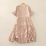 Buddha Stones Summer Elegant Polka Dot A Line Ruffle Hem Short Sleeve Knee Length Dress
