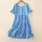 Buddha Stones Summer Elegant Polka Dot A Line Ruffle Hem Short Sleeve Knee Length Dress