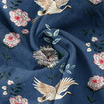 Buddha Stones Cotton Crane Floral Print Men's Short Sleeve Half Button Shirt