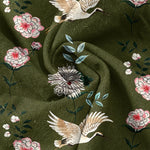 Buddha Stones Cotton Crane Floral Print Men's Short Sleeve Half Button Shirt