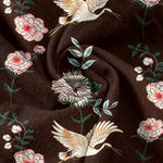 Buddha Stones Cotton Crane Floral Print Men's Short Sleeve Half Button Shirt