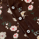 Buddha Stones Cotton Crane Floral Print Men's Short Sleeve Half Button Shirt