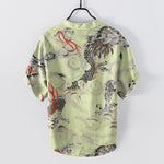 Buddha Stones Cotton Dragon Print Henley Men's Short Sleeve Half Button Shirt