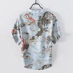 Buddha Stones Cotton Dragon Print Henley Men's Short Sleeve Half Button Shirt
