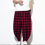 Buddha Stones Summer Plaid Pattern High Waist Drawstring Men's Harem Pants With Pockets