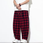 Buddha Stones Summer Plaid Pattern High Waist Drawstring Men's Harem Pants With Pockets