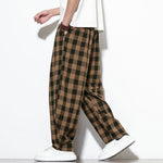 Buddha Stones Summer Plaid Pattern High Waist Drawstring Men's Harem Pants With Pockets