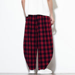 Buddha Stones Summer Plaid Pattern High Waist Drawstring Men's Harem Pants With Pockets
