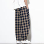 Buddha Stones Summer Plaid Pattern High Waist Drawstring Men's Harem Pants With Pockets