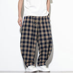 Buddha Stones Summer Plaid Pattern High Waist Drawstring Men's Harem Pants With Pockets