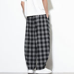 Buddha Stones Summer Plaid Pattern High Waist Drawstring Men's Harem Pants With Pockets
