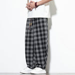 Buddha Stones Summer Plaid Pattern High Waist Drawstring Men's Harem Pants With Pockets