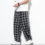 Buddha Stones Summer Plaid Pattern High Waist Drawstring Men's Harem Pants With Pockets