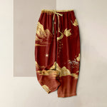 Buddha Stones Cotton Mountain Moon Butterfly Pattern Elastic Waist Women's Pants With Pockets