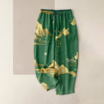 Buddha Stones Cotton Mountain Moon Butterfly Pattern Elastic Waist Women's Pants With Pockets