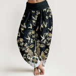 Buddha Stones Bird Bamboo Pattern Cotton Women's Harem High Elastic Waist Pants