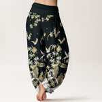 Buddha Stones Bird Bamboo Pattern Cotton Women's Harem High Elastic Waist Pants