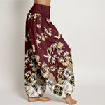 Buddha Stones Bird Bamboo Pattern Cotton Women's Harem High Elastic Waist Pants