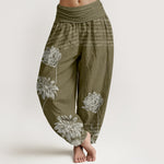 Buddha Stones Lotus High Waist Design Women's Harem Cotton Pants