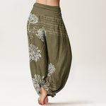 Buddha Stones Lotus High Waist Design Women's Harem Cotton Pants