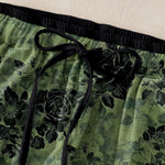 Buddha Stones Pure Cotton Rose Pattern Elastic Waist Drawstring Women's Pants With Pockets