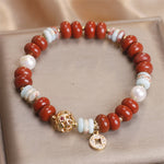 Buddha Stones Red Jasper Shoushan Stone Abacus Beads Copper Coin Protection Bracelet