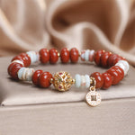 Buddha Stones Red Jasper Shoushan Stone Abacus Beads Copper Coin Protection Bracelet