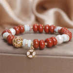 Buddha Stones Red Jasper Shoushan Stone Abacus Beads Copper Coin Protection Bracelet