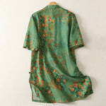 Buddha Stones Summer Floral Print Mandarin Collar Frog Button Women's Short Sleeve Mini Dress