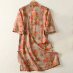 Buddha Stones Summer Floral Print Mandarin Collar Frog Button Women's Short Sleeve Mini Dress