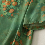 Buddha Stones Summer Floral Print Mandarin Collar Frog Button Women's Short Sleeve Mini Dress