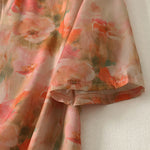 Buddha Stones Summer Floral Print Mandarin Collar Frog Button Women's Short Sleeve Mini Dress