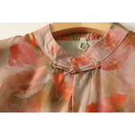 Buddha Stones Summer Floral Print Mandarin Collar Frog Button Women's Short Sleeve Mini Dress