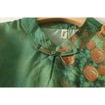 Buddha Stones Summer Floral Print Mandarin Collar Frog Button Women's Short Sleeve Mini Dress
