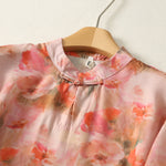 Buddha Stones Summer Floral Print Mandarin Collar Frog Button Women's Short Sleeve Mini Dress